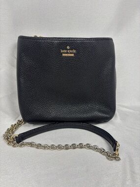 kate spade Black Pebbled Leather Crossbody with Gold Chain